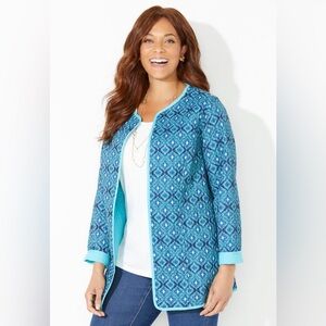 Catherines Reversible Quilted Jacket Patterned Open Front 4X